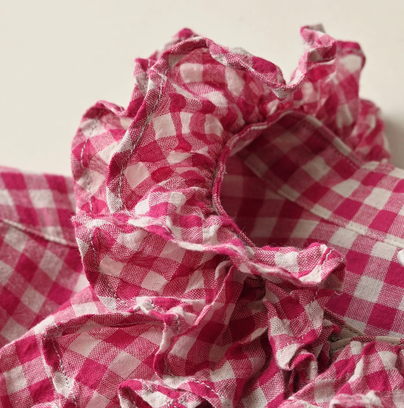 Gauze Gingham Frill Long Sleeve Coupé Shirt Detail