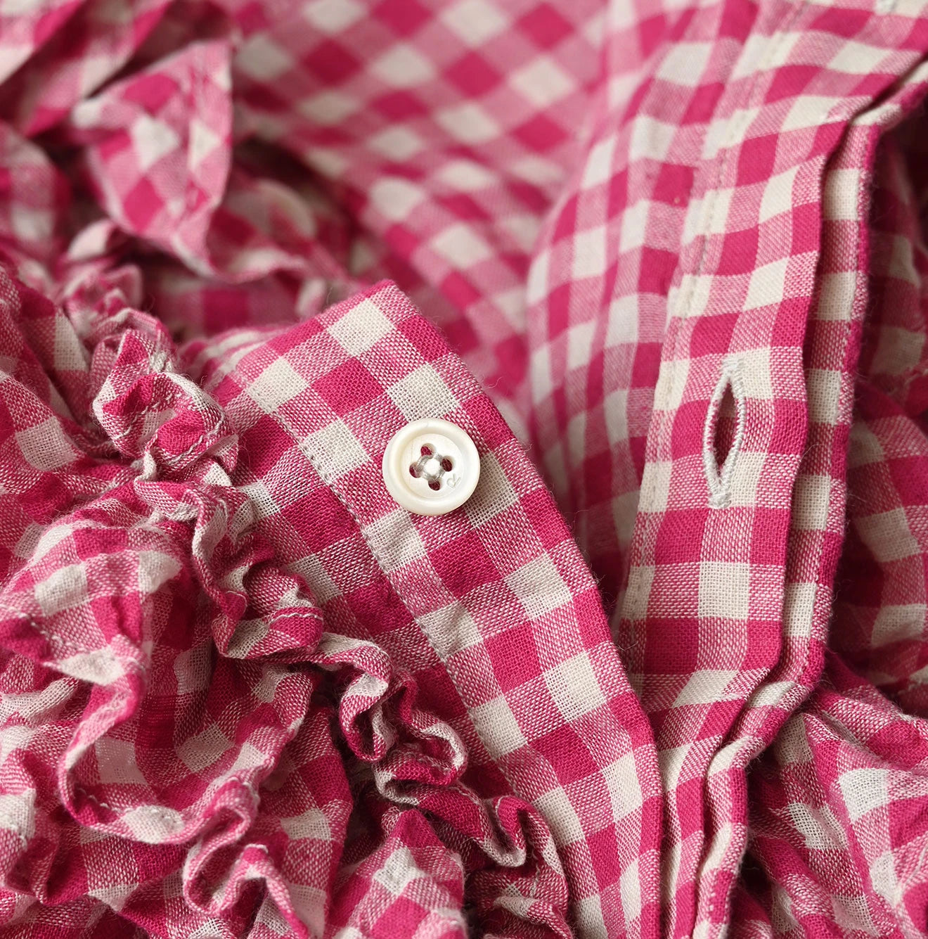 Gauze Gingham Frill Long Sleeve Coupé Shirt Detail