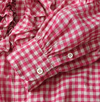 Gauze Gingham Frill Long Sleeve Coupé Shirt Detail