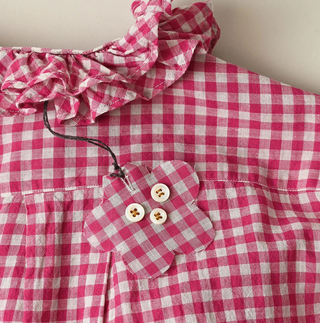 Gauze Gingham Frill Long Sleeve Coupé Shirt Detail