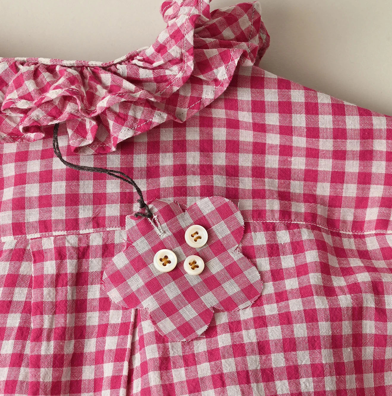 Gauze Gingham Frill Long Sleeve Coupé Shirt Detail