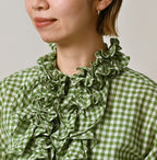 Gauze Gingham Frill Long Sleeve Coupé Shirt Detail