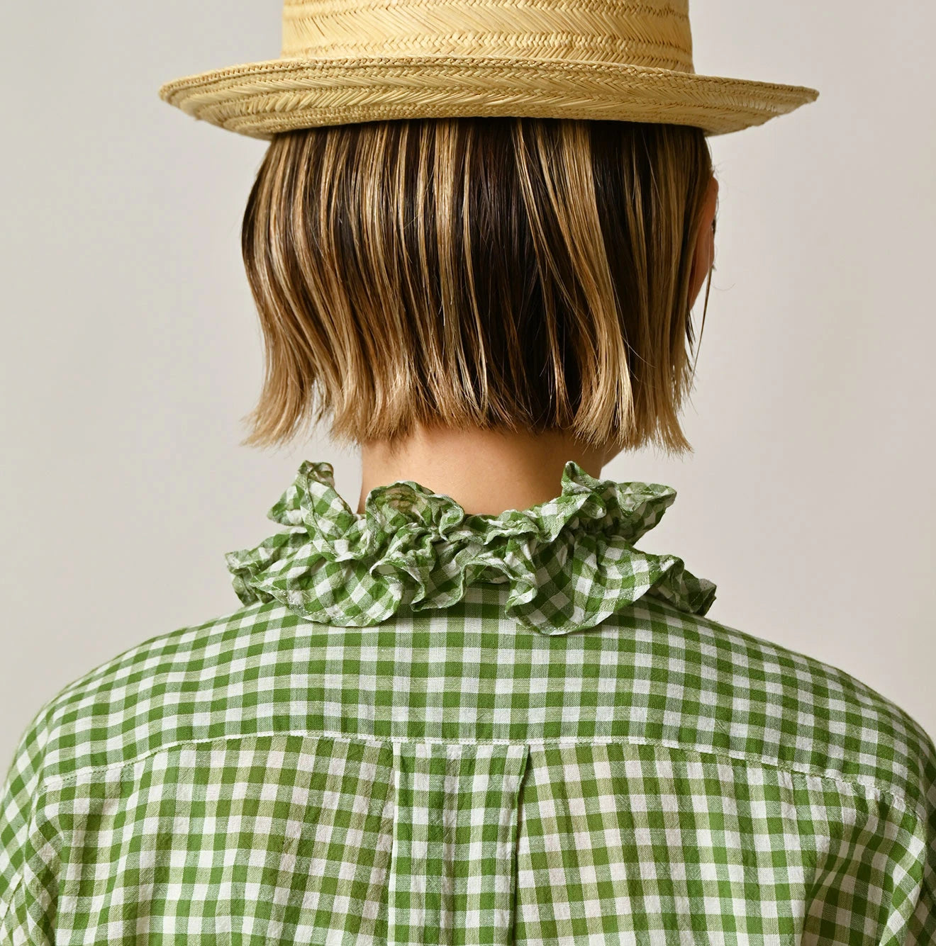 Gauze Gingham Frill Long Sleeve Coupé Shirt Detail