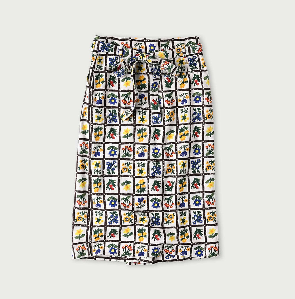 Khadi Fleur Chambre Print Wrapped Skirt Back