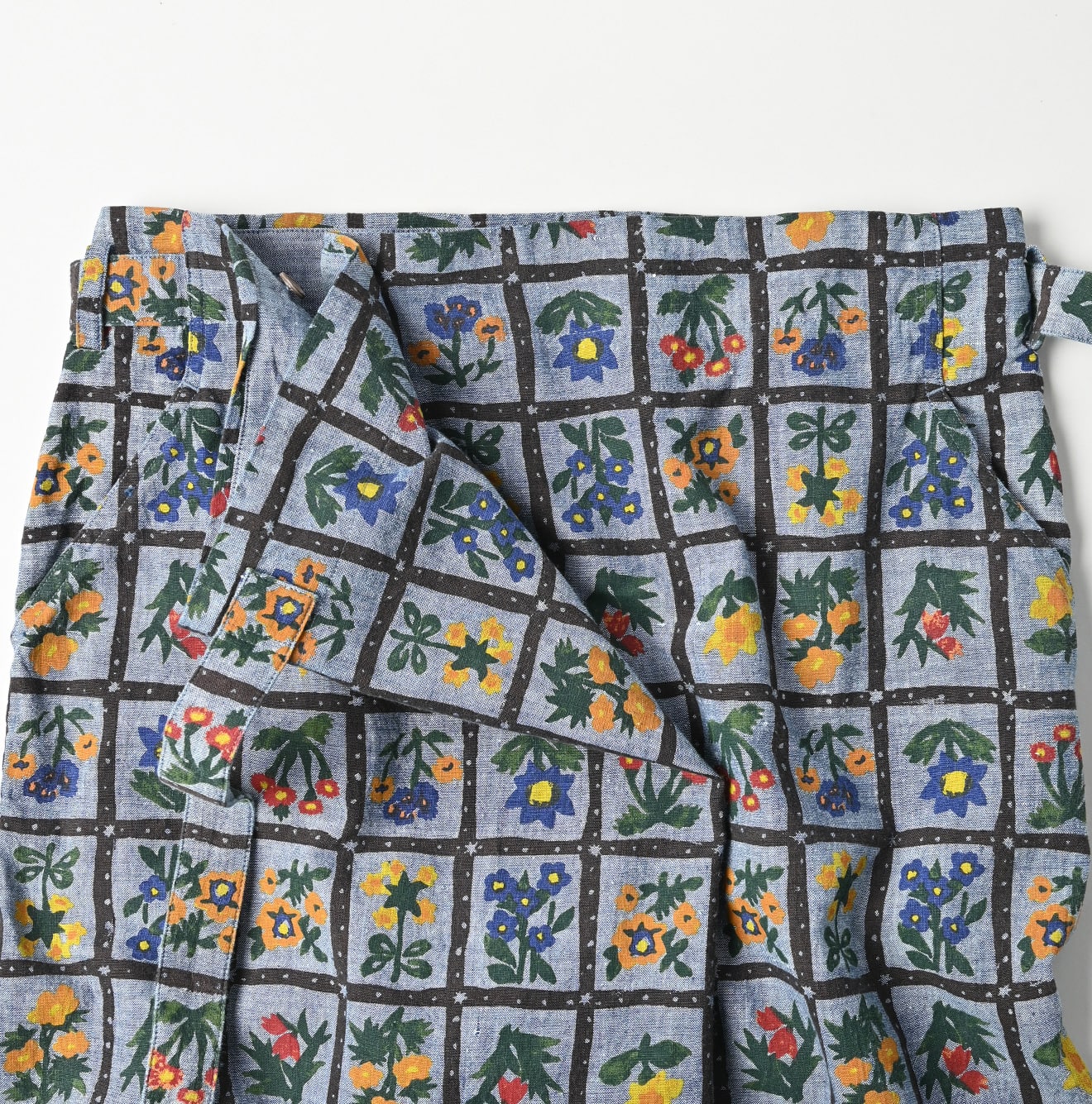Dungaree Khadi Fleur Chambre Print Wrapped Skirt Detail