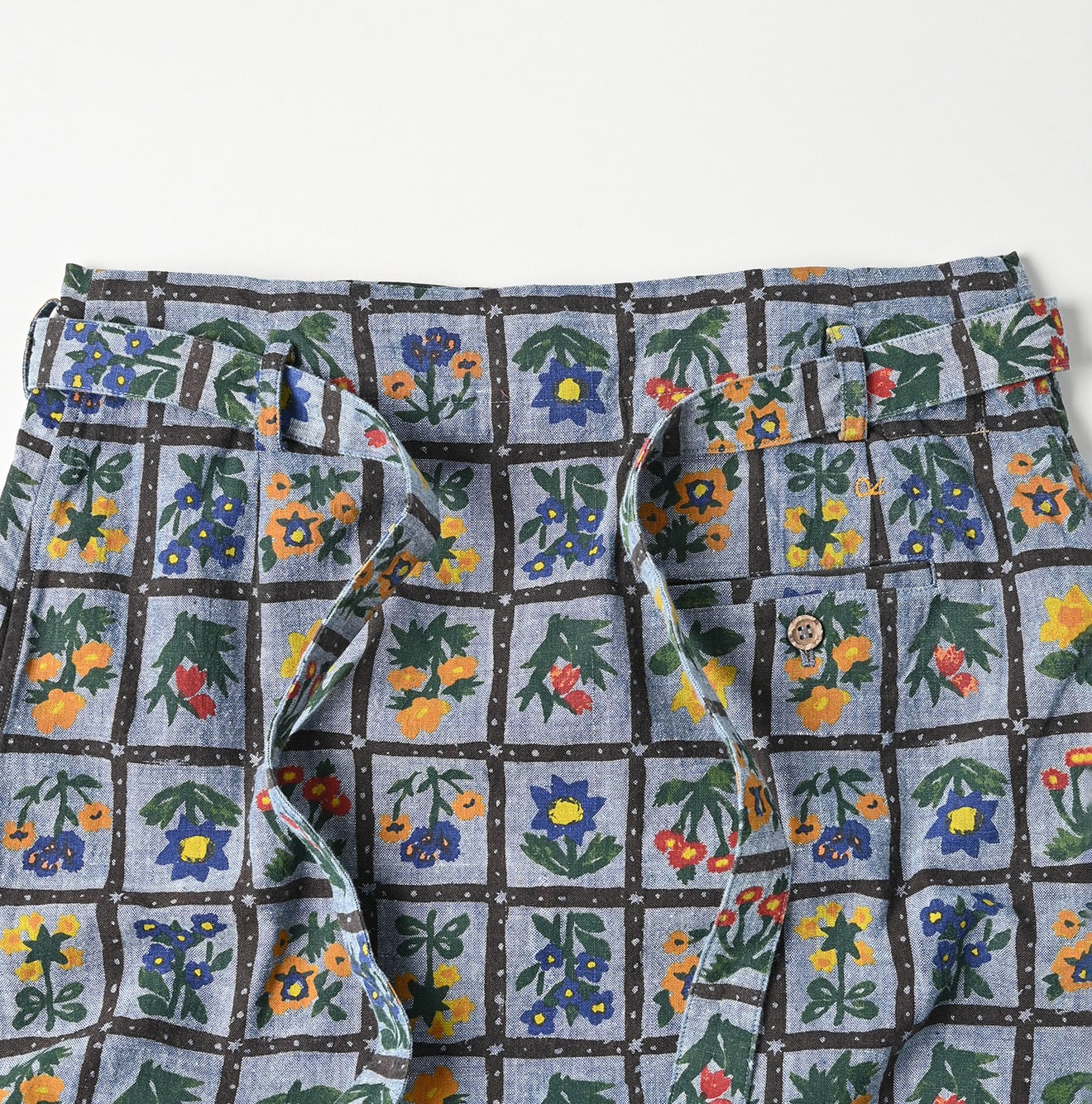 Dungaree Khadi Fleur Chambre Print Wrapped Skirt Detail