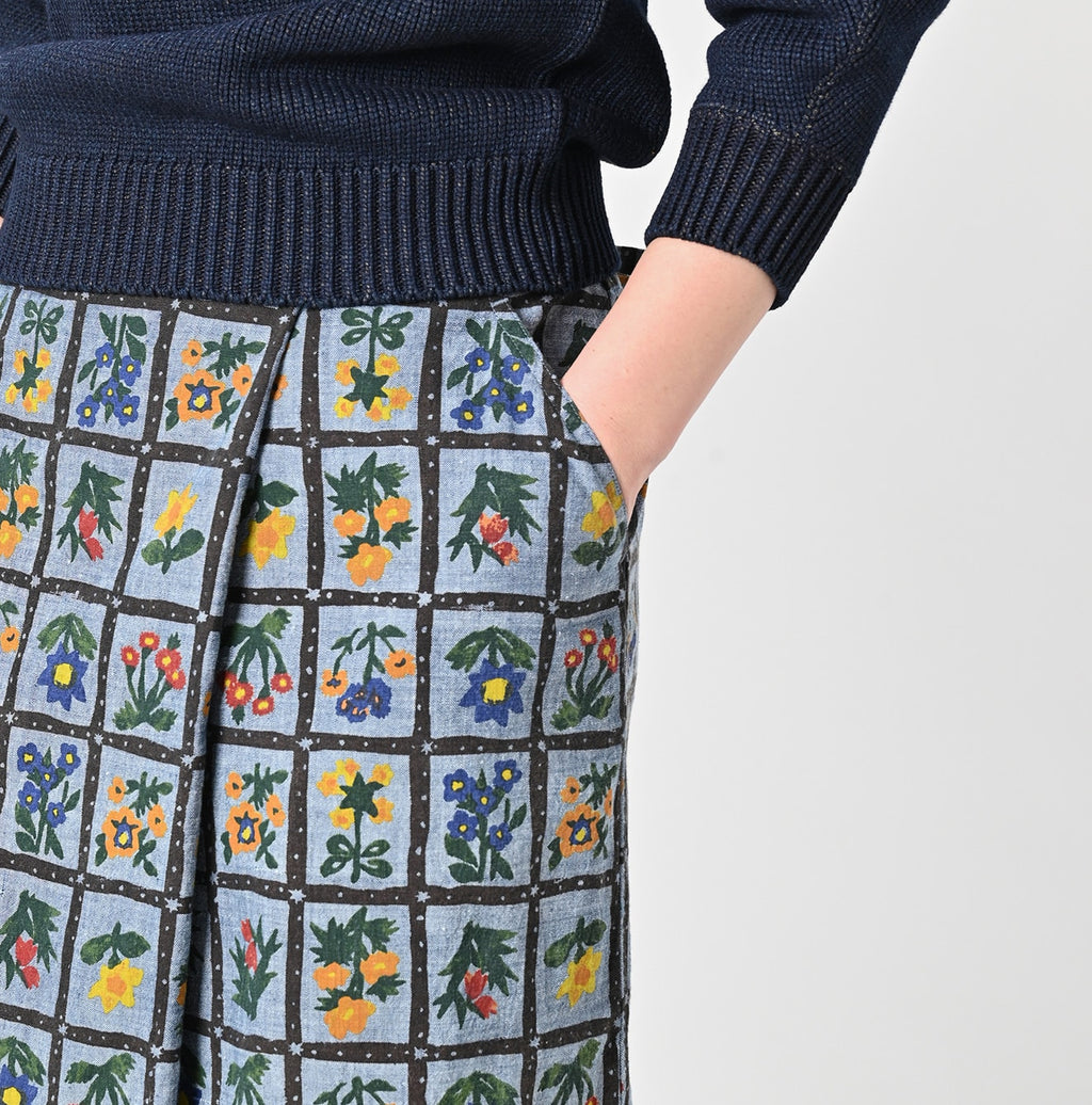 Dungaree Khadi Fleur Chambre Print Wrapped Skirt Detail