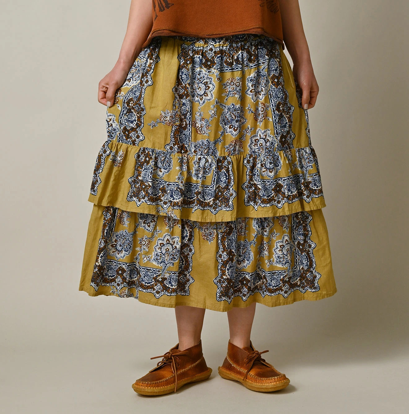 Bandana Paisley Print Tiered Frill Petit Skirt Female Model