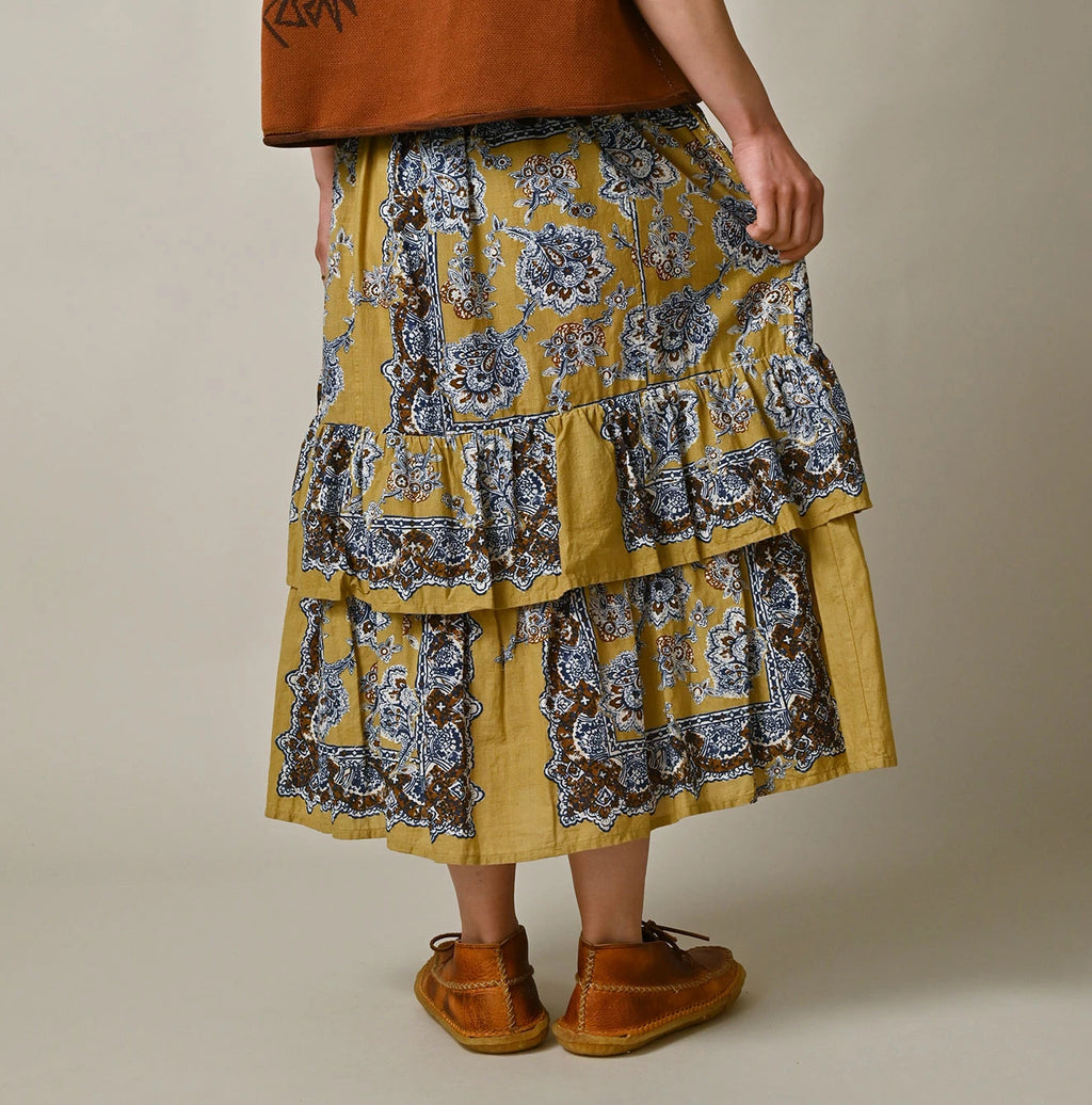 Bandana Paisley Print Tiered Frill Petit Skirt Female Model