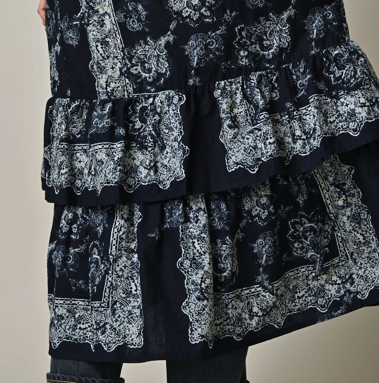 Indigo Bandana Paisley Print Tiered Frill Petit Skirt Detail