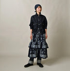 Indigo Bandana Paisley Print Tiered Frill Petit Skirt Female Model