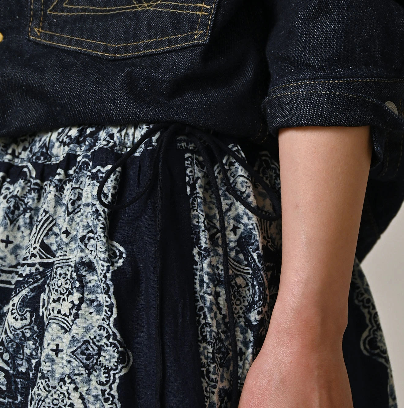 Indigo Bandana Paisley Print Tiered Frill Petit Skirt Detail