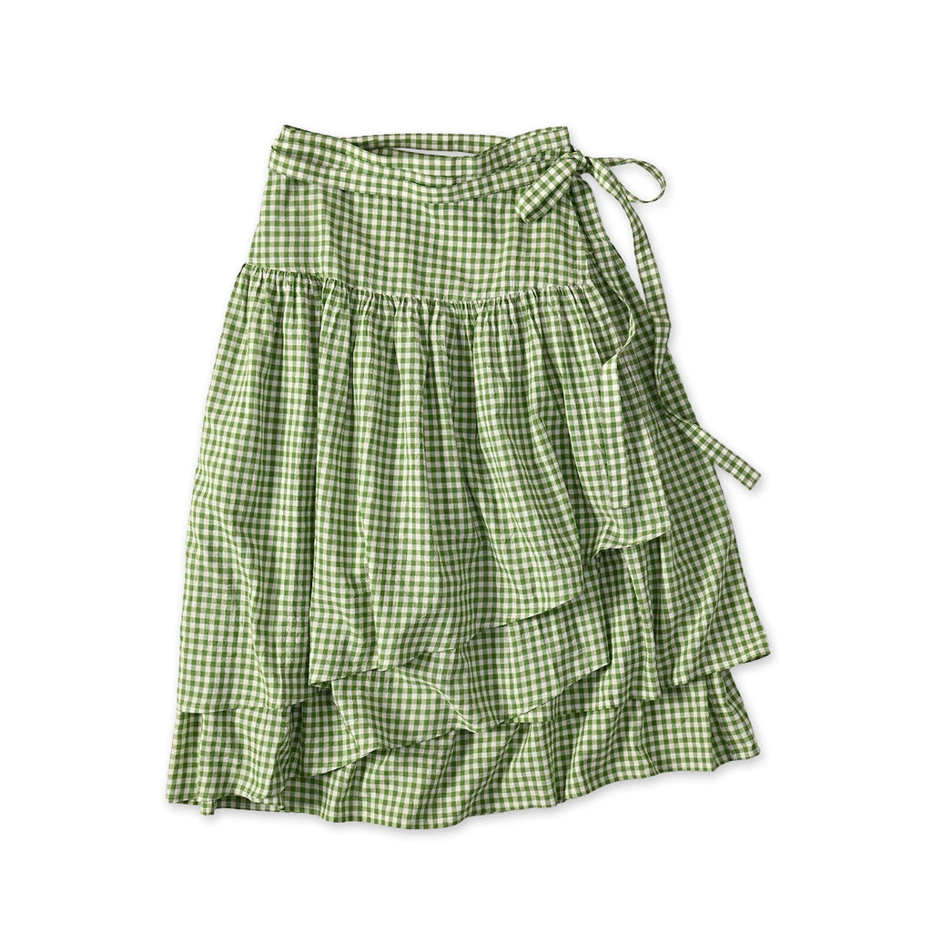 Gauze Gingham Guruguru Skirt Green Gingham