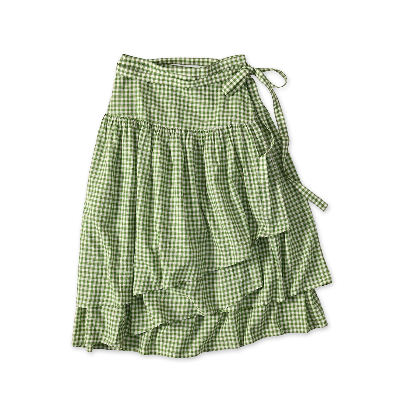 Gauze Gingham Guruguru Skirt Green Gingham