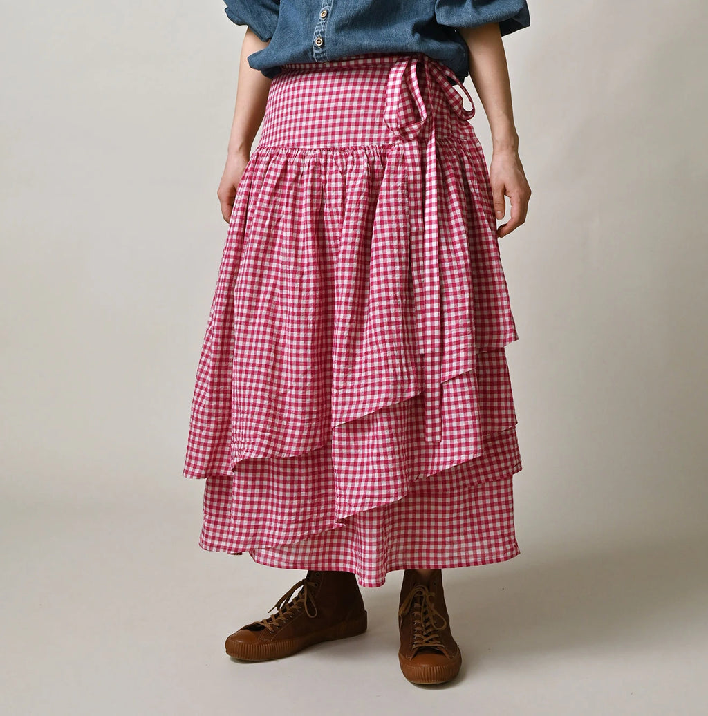 Gauze Gingham Guruguru Skirt Female Model