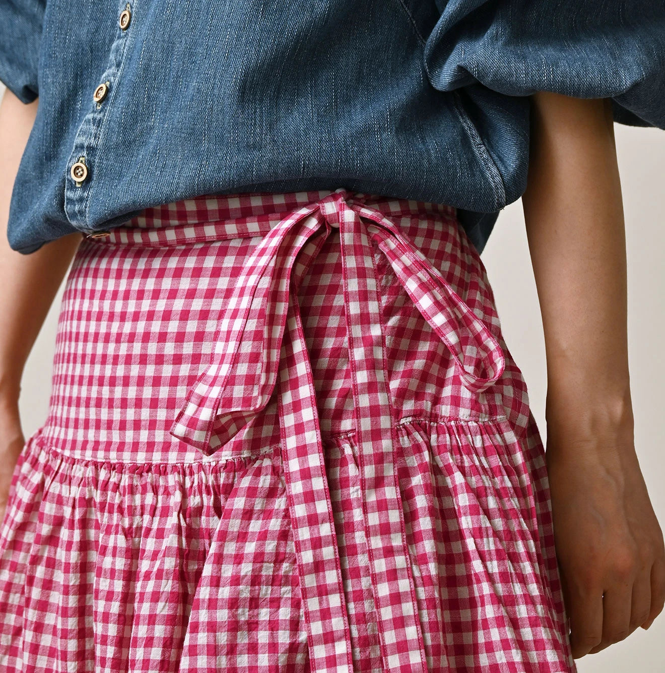 Gauze Gingham Guruguru Skirt Detail