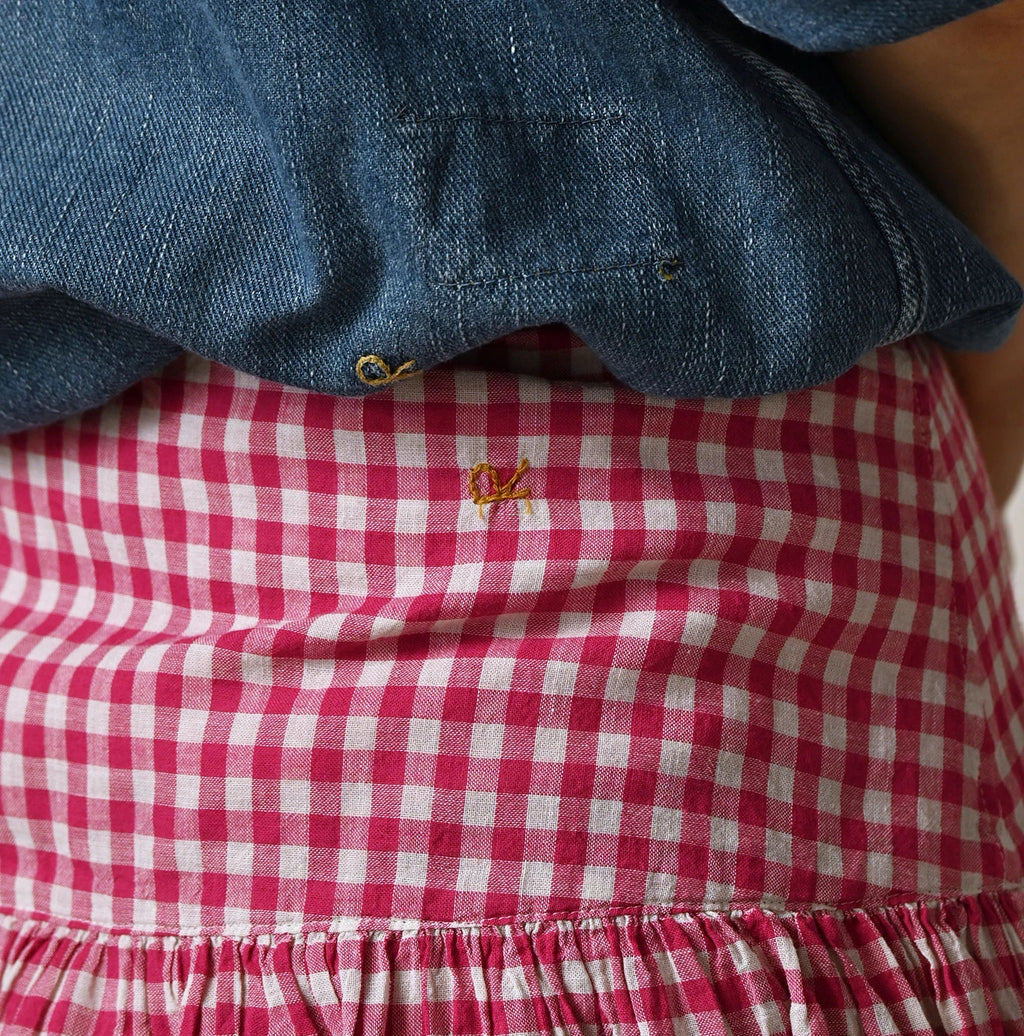 Gauze Gingham Guruguru Skirt Detail