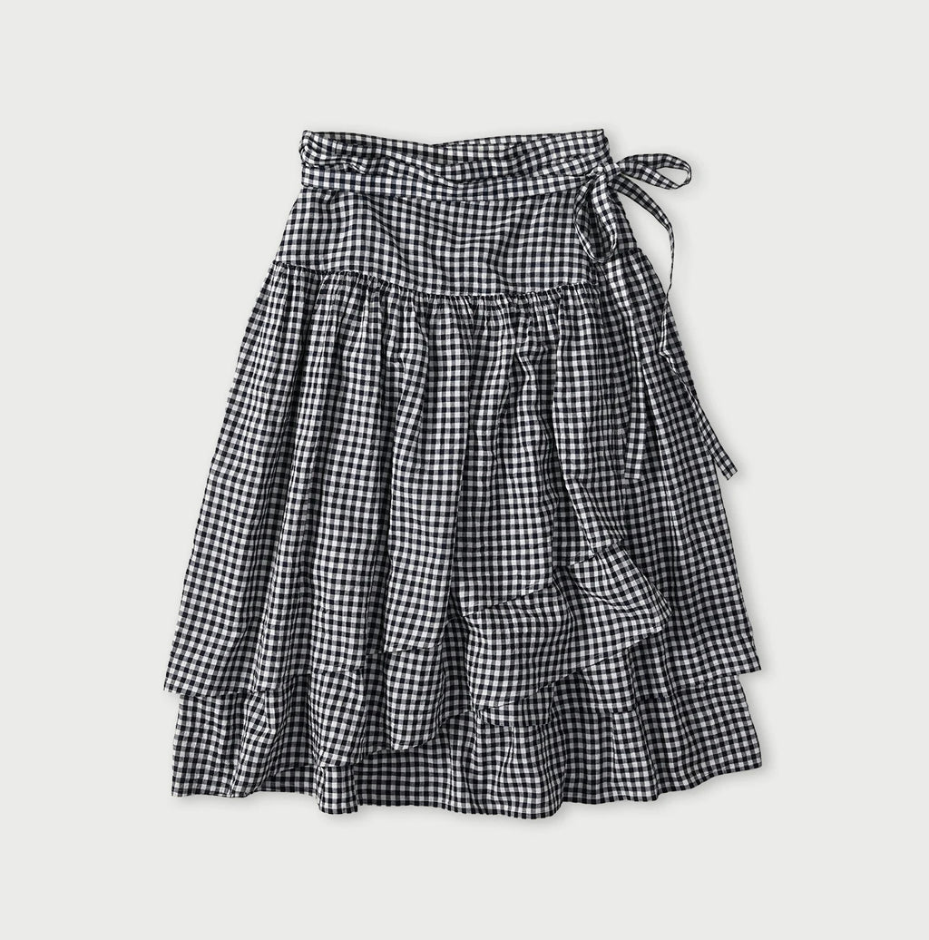 Indigo Gauze Gingham Guruguru Skirt