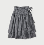 Indigo Gauze Gingham Guruguru Skirt