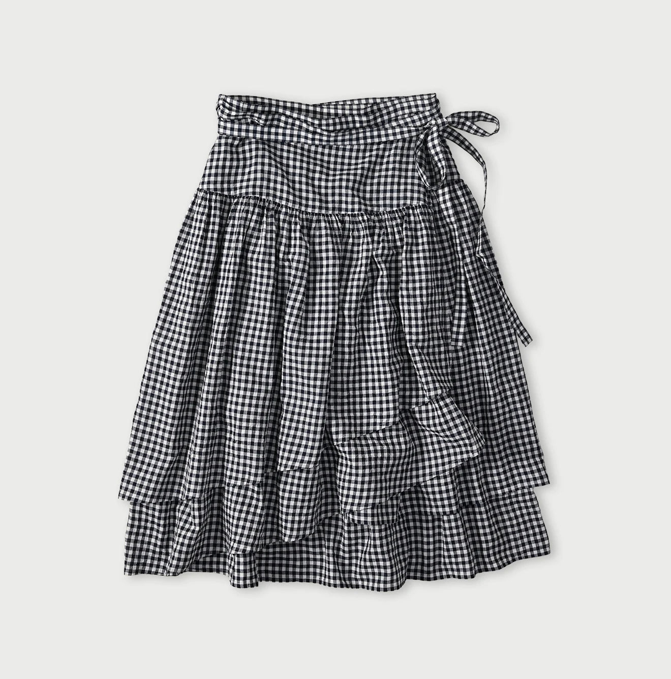Indigo Gauze Gingham Guruguru Skirt