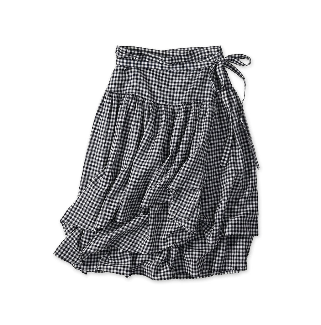 Indigo Gauze Gingham Guruguru Skirt