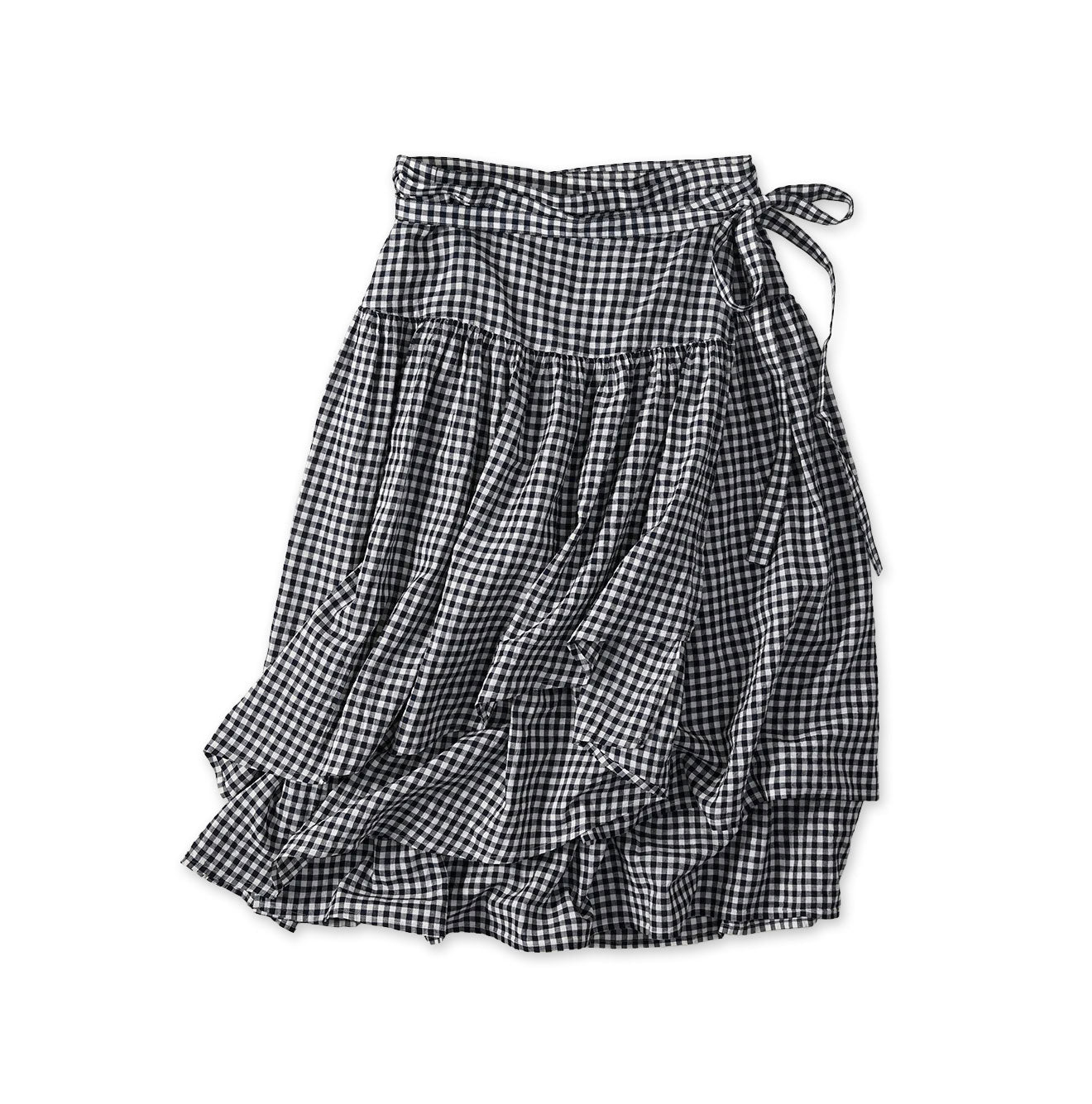 Indigo Gauze Gingham Guruguru Skirt