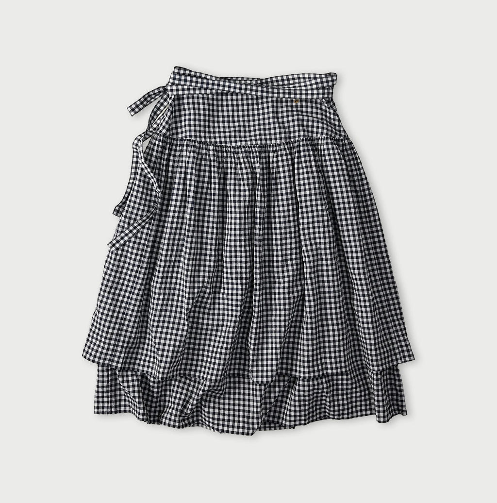 Indigo Gauze Gingham Guruguru Skirt Back