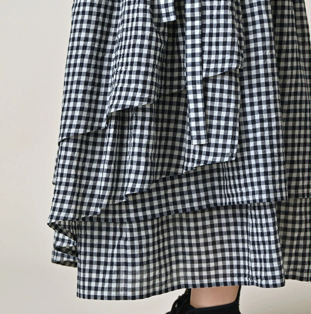 Indigo Gauze Gingham Guruguru Skirt Detail