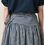 Indigo Gauze Gingham Guruguru Skirt Detail