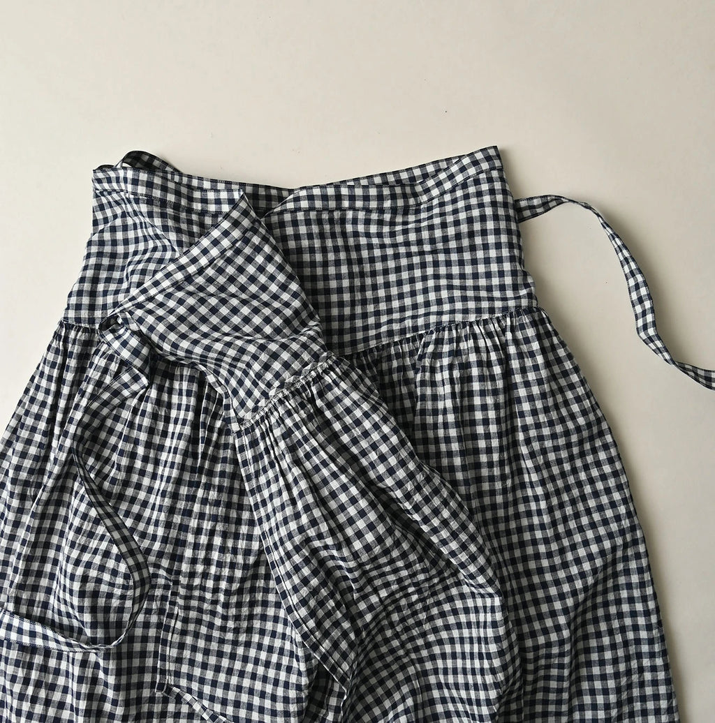 Indigo Gauze Gingham Guruguru Skirt