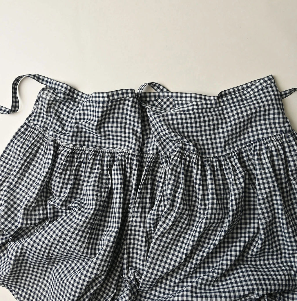 Indigo Gauze Gingham Guruguru Skirt