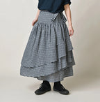 Indigo Gauze Gingham Guruguru Skirt Female Model