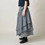 Indigo Gauze Gingham Guruguru Skirt Female Model