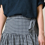 Indigo Gauze Gingham Guruguru Skirt Detail