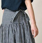 Indigo Gauze Gingham Guruguru Skirt Detail