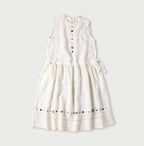 Indian Linen Beads Embroidery Dress White