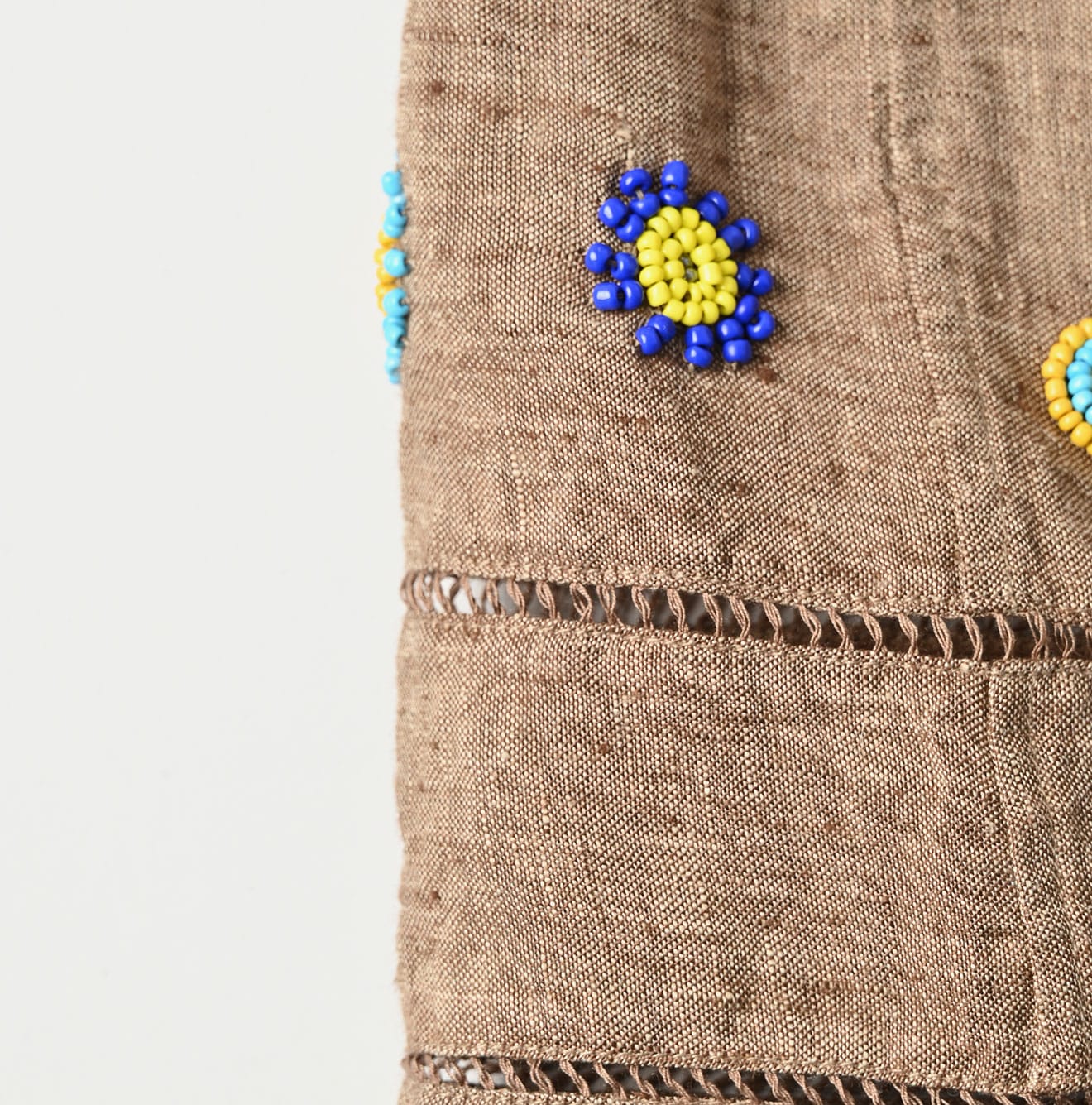 Indian Linen Beads Embroidery Dress Sumi Detail