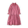 Gauze Gingham Frill Collar Dress Magenta Gingham