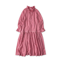 Gauze Gingham Frill Collar Dress