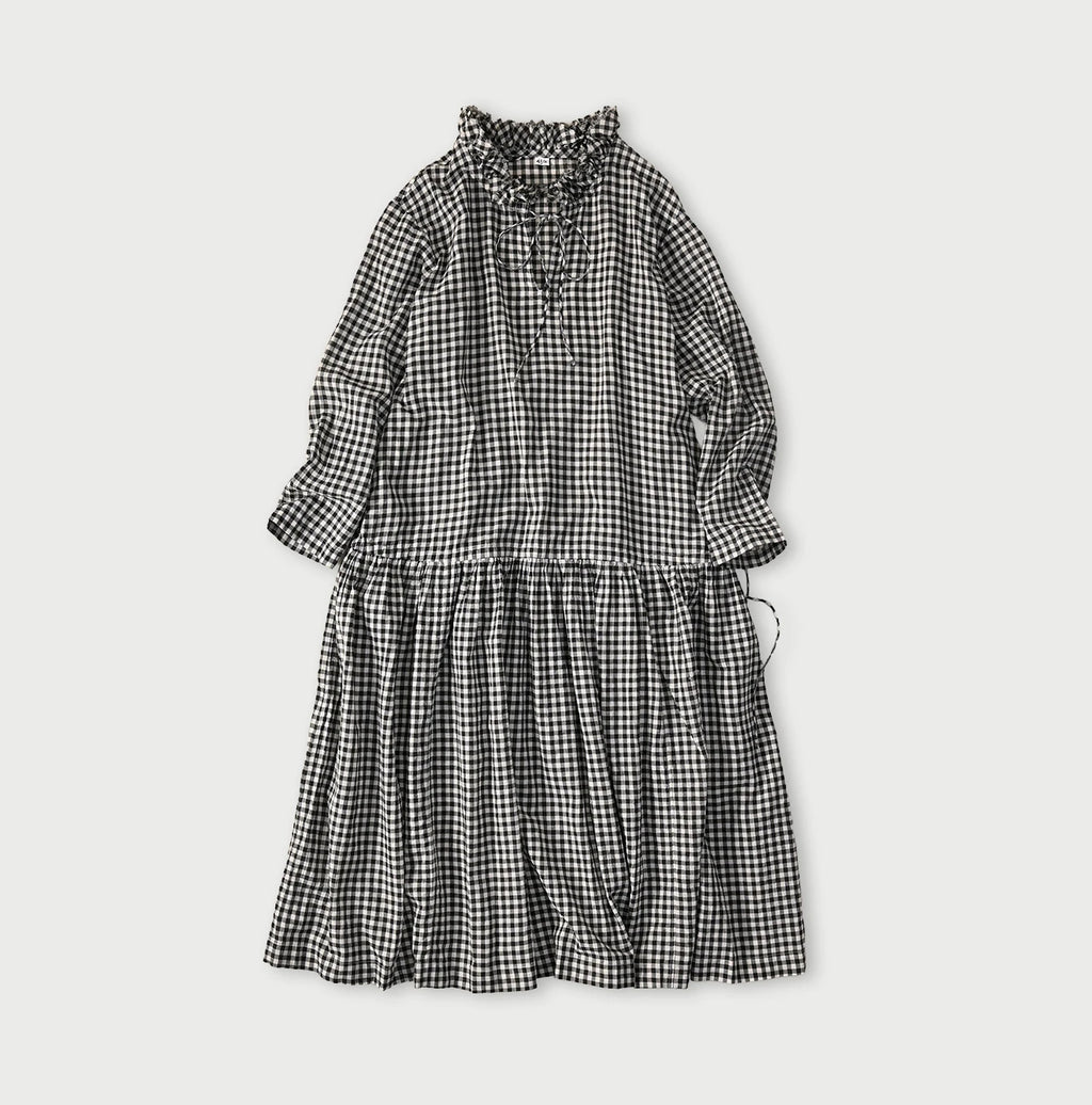 Gauze Gingham Frill Collar Dress