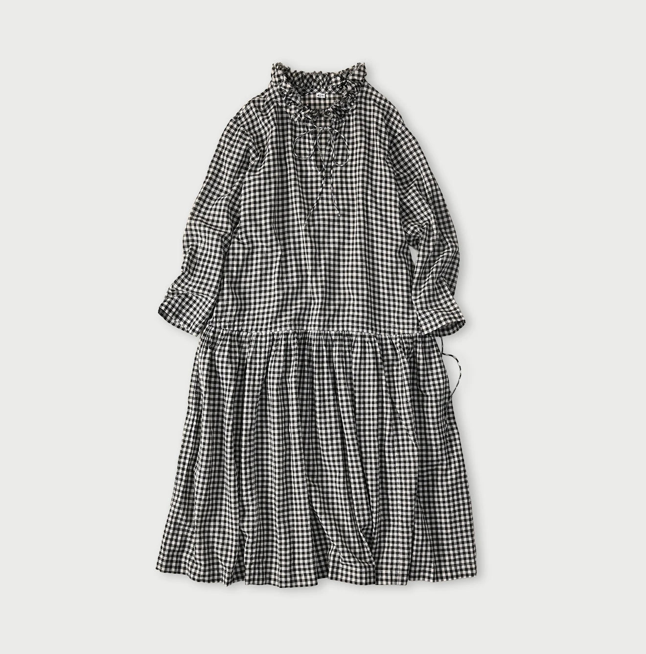 Gauze Gingham Frill Collar Dress