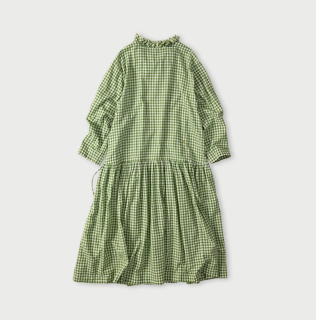 Gauze Gingham Frill Collar Dress Back