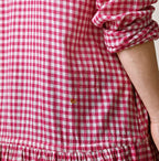 Gauze Gingham Frill Collar Dress Detail