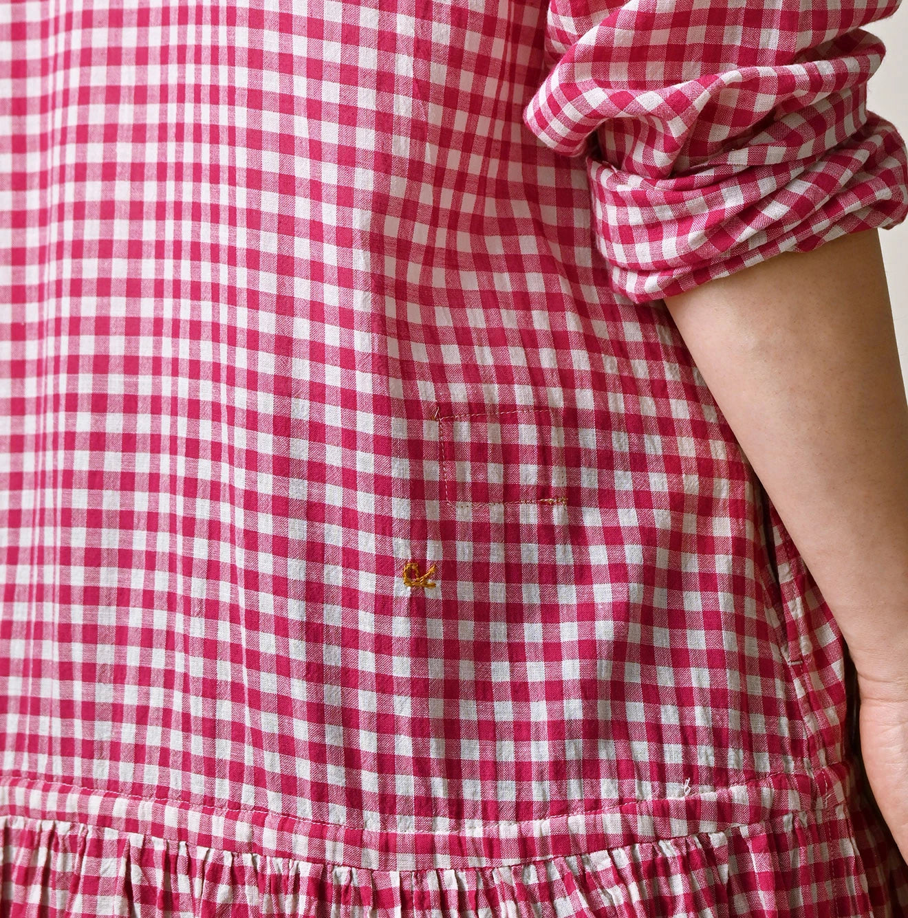 Gauze Gingham Frill Collar Dress Detail