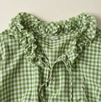 Gauze Gingham Frill Collar Dress Detail