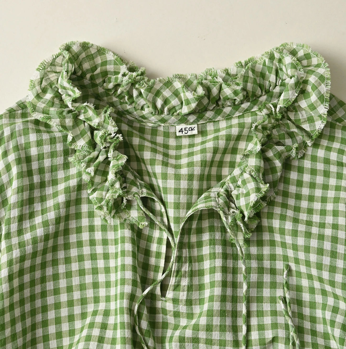 Gauze Gingham Frill Collar Dress Detail