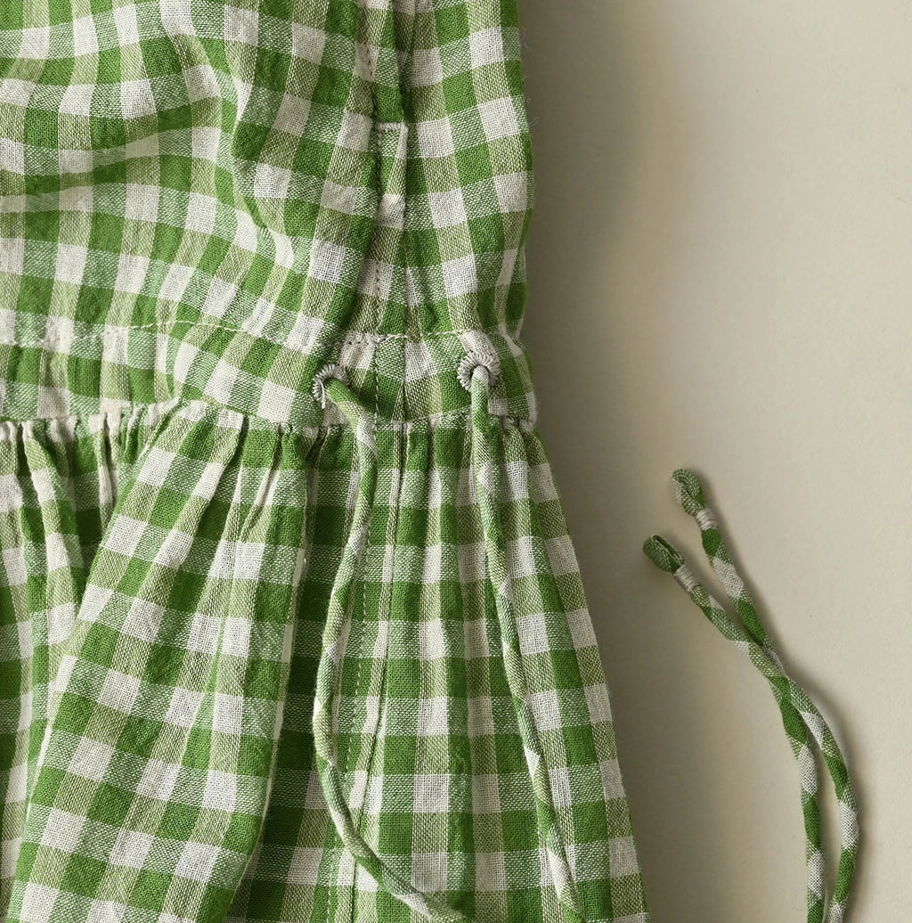 Gauze Gingham Frill Collar Dress Detail