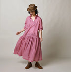 Gauze Gingham Frill Collar Dress Female Model