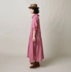 Gauze Gingham Frill Collar Dress Female Model