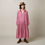 Gauze Gingham Frill Collar Dress Female Model